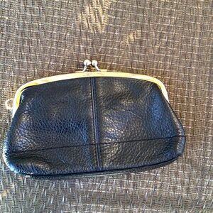 Talbots Black Leather Kisslock Clutch Wallet